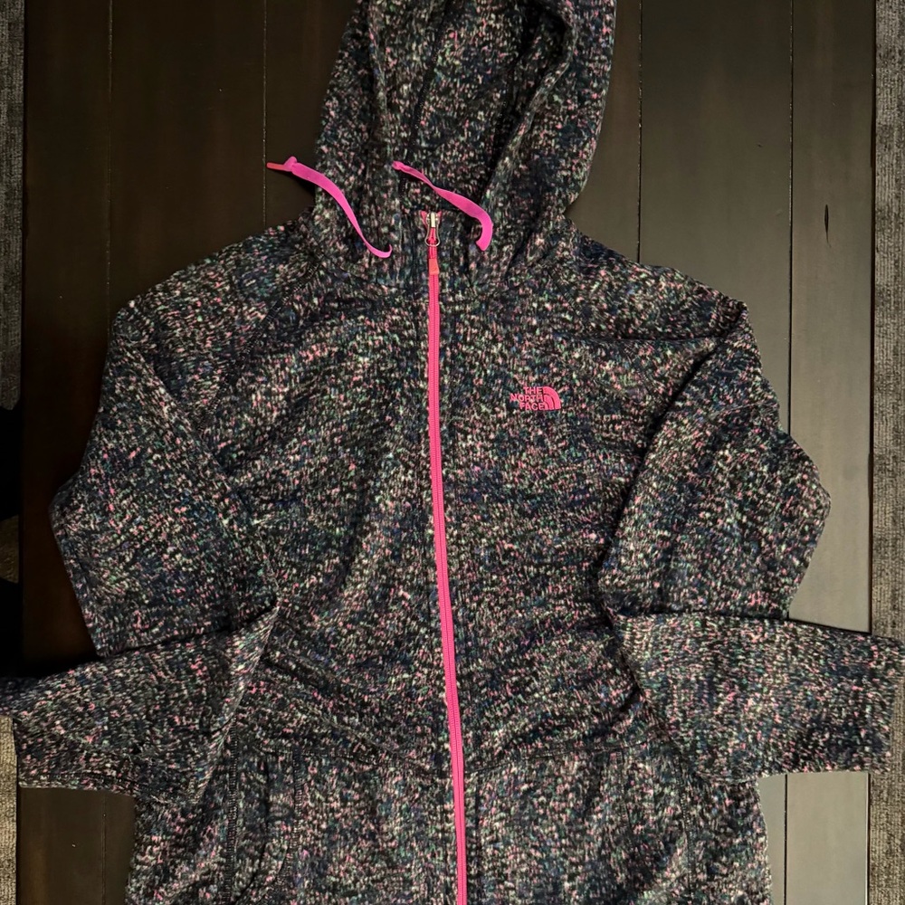 The North Face Womens Black Speckled Hoodie with Pink Trim